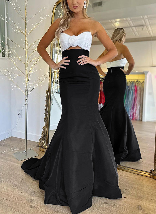 Trumpet/Mermaid Sweetheart Sweep Train Chiffon/Taffeta Evening Dresses With Bow(s)