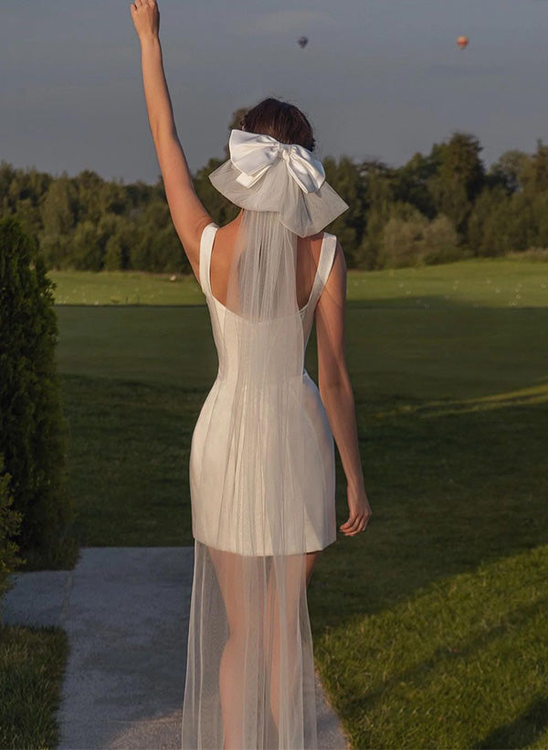 Sheath/Column Square Neckline Sleeveless Short/Mini Satin Wedding Dresses