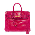 Hermès Birkin 25 Crocodile Top Handle Bag — Rose Mexico