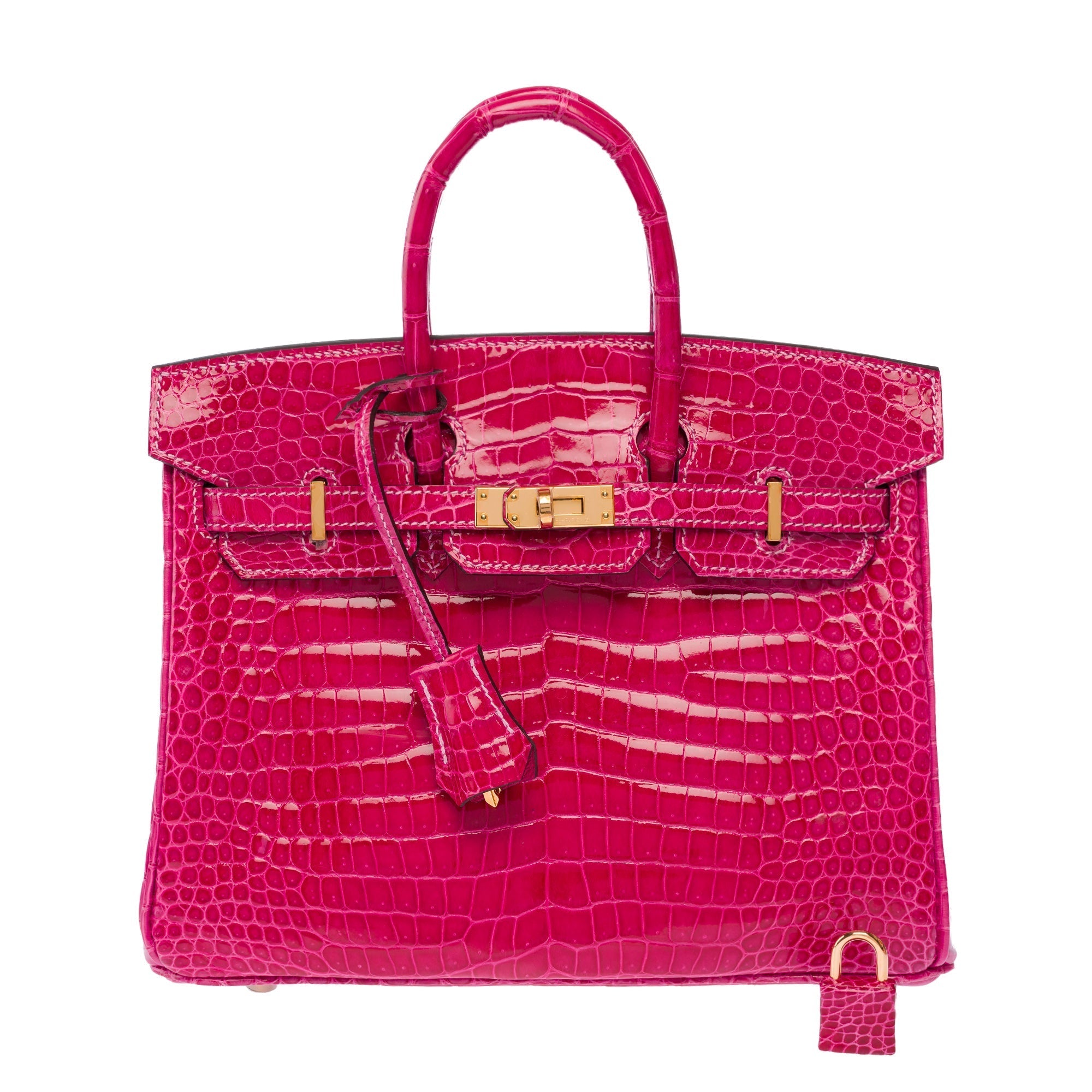 Hermès Birkin 25 Crocodile Top Handle Bag — Rose Mexico