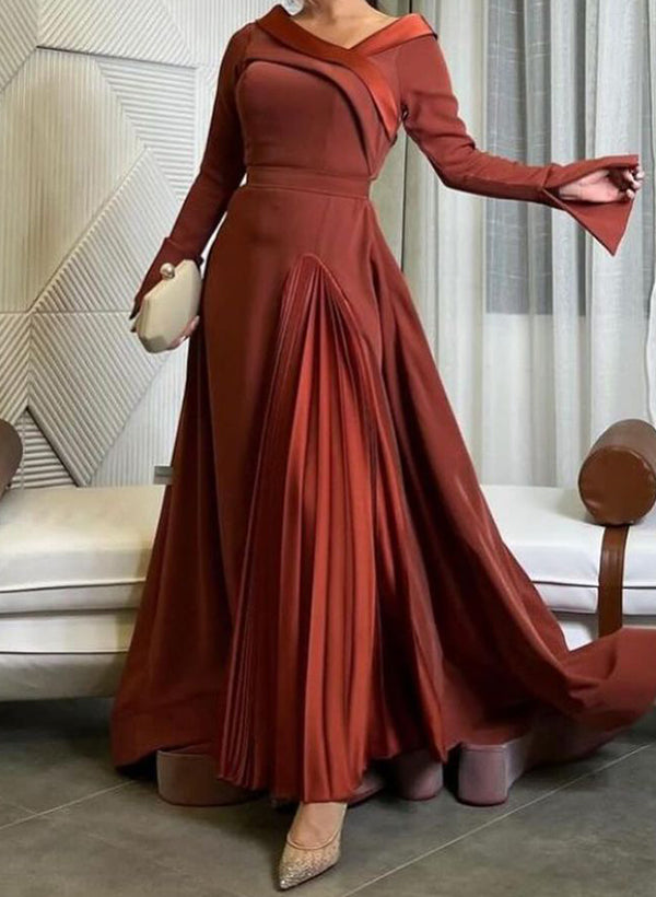A-Line Silk Like Satin/Elastic Satin Evening Dresses With Pleated
