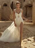 Elopement Twisted Knot Outcut Backless Pleated Tulle Wedding Dresses With Split Front