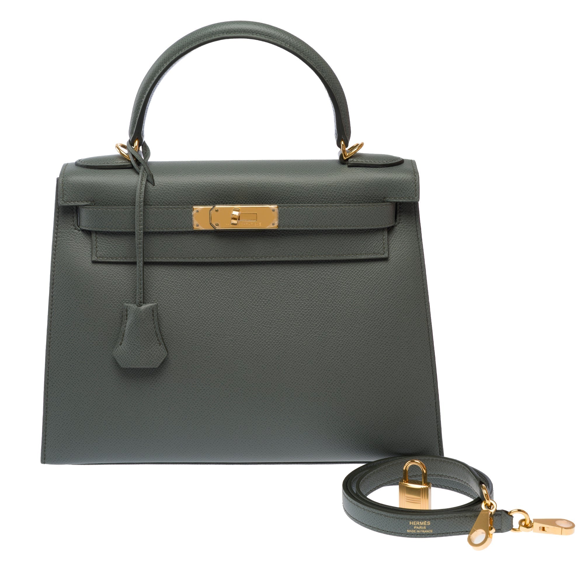Hermès Kelly 28 Sellier Top Handle Bag — Almond Green