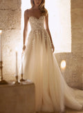 A-Line Sweetheart Sleeveless Tulle Wedding Dresses With Flower(s)