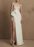 Sheath/Column Sweetheart Elastic Satin/Sequined Wedding Dresses With Bow(s)