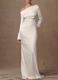 Sheath/Column Asymmetrical Long Sleeves Silk Like Satin Evening Dresses