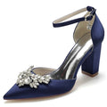 Chunky Heel Point Toe Wedding Shoes With Rhinestone