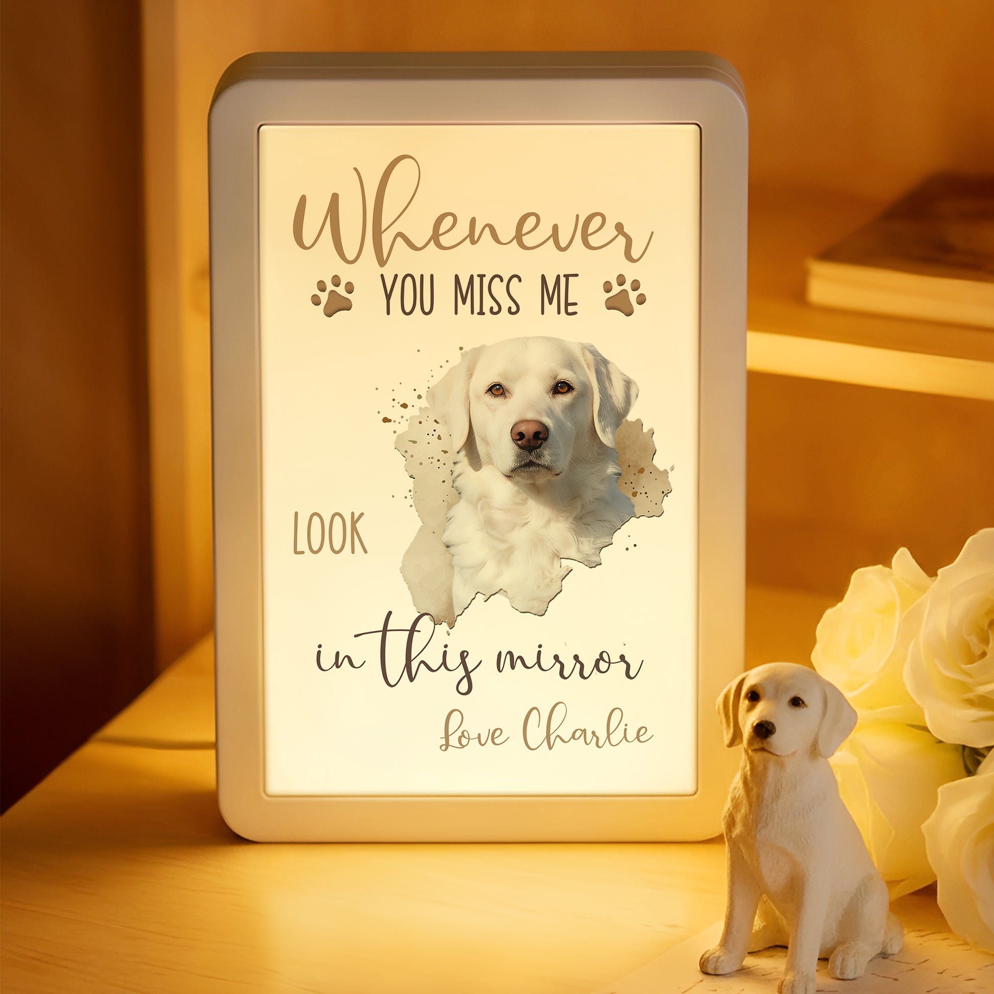 Personalizado Siempre que me eches de menos mira en este marco de fotos LED Espejo con nombre Regalo conmemorativo de simpatía para dueños de mascotas