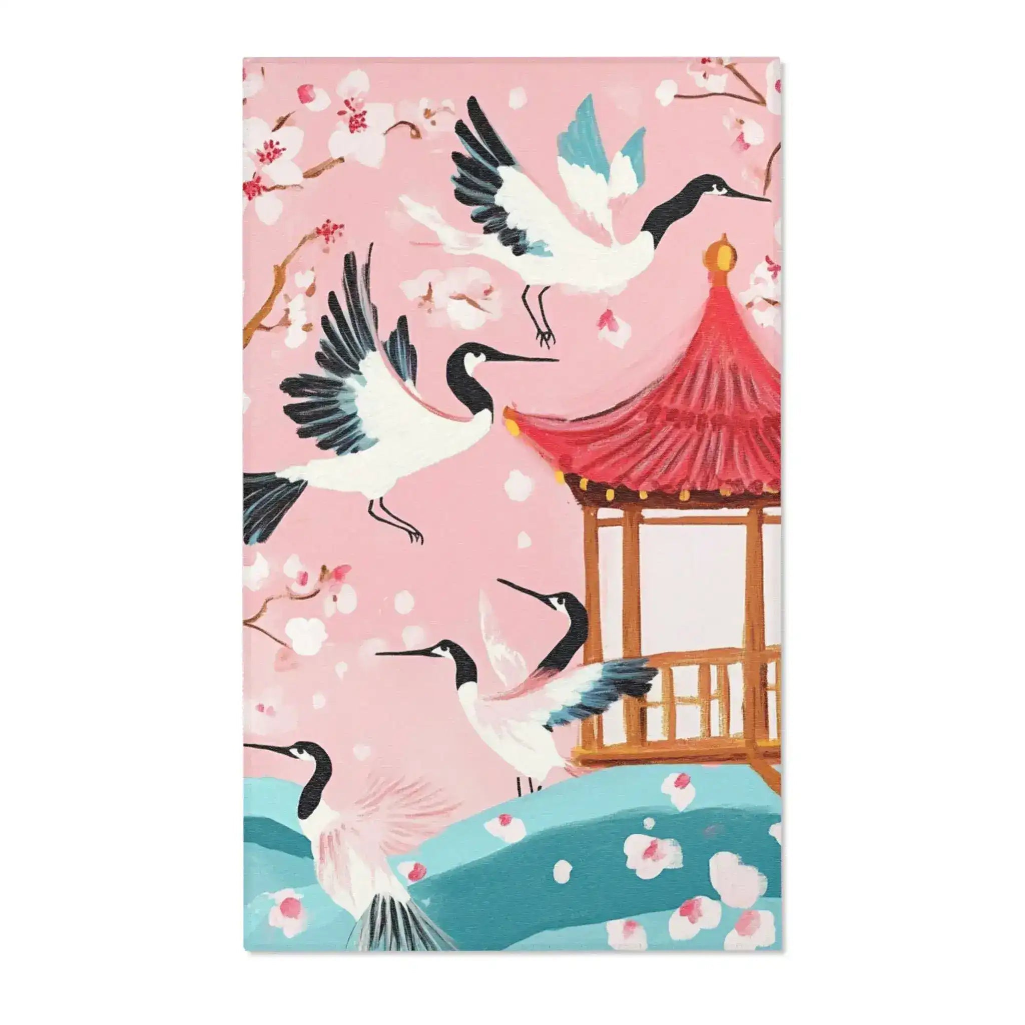 Serene Crane and Blossom Pavilion Accent Rug