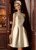 A-Line/Princess Scoop Neck Twill Satin Sleeveless Knee-Length Homecoming Dresses With Pockets
