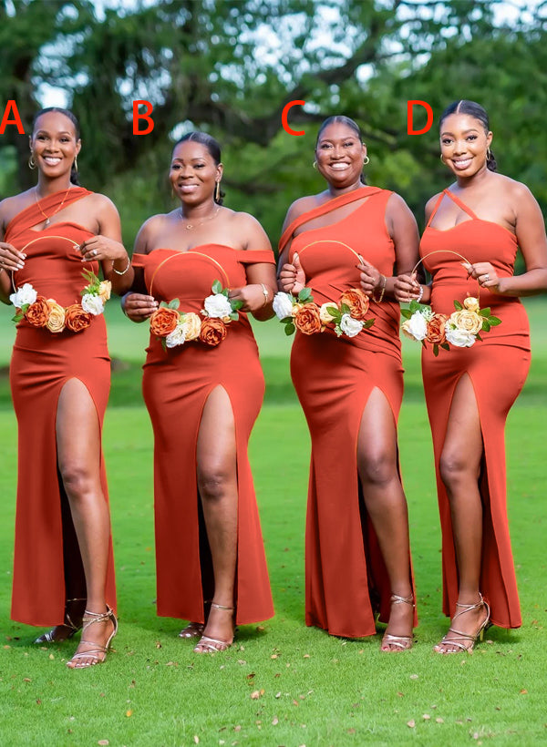 Sheath/Column Sleeveless Elastic Satin Bridesmaid Dresses With High Split