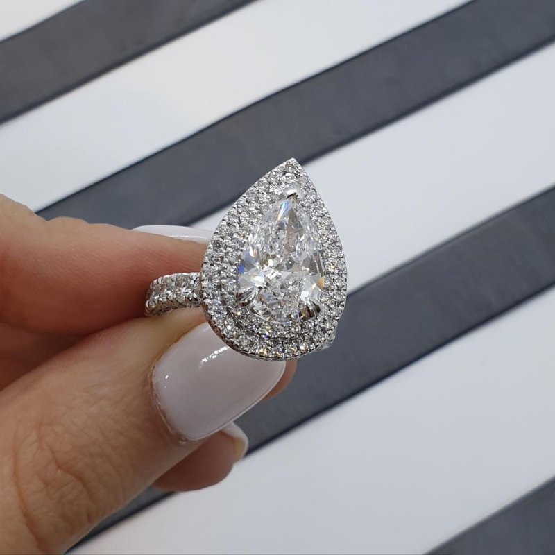 4CT Pear Cut Moissanite Engagement Rings In Sterling Silver