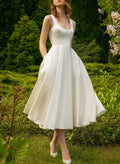 Simple Short Satin Wedding Dresses With Tea-Length
