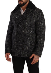 Black Wool Double Breasted Coat Men Jacket And Gray Clothing