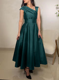 A-Line Asymmetrical Sleeveless Ankle-Length Satin Cocktail Dresses
