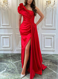 Sheath/Column One-Shoulder Sleeveless Prom Dresses With High Split