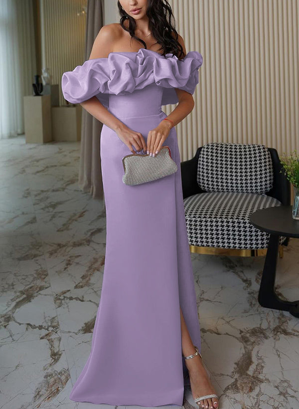 Sheath/Column Off-The-Shoulder Sleeveless Elastic Satin Prom Dresses