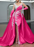 Trumpet/Mermaid Illusion Neck Detachable Satin Prom Dresses With High Split
