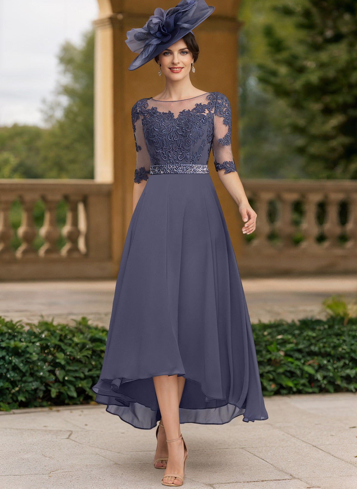A-Line Illusion Neck Chiffon Mother Of The Bride Dresses With Beading/Lace
