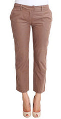 Women's Brown Cropped Corduroys Pants Cotton Blend
