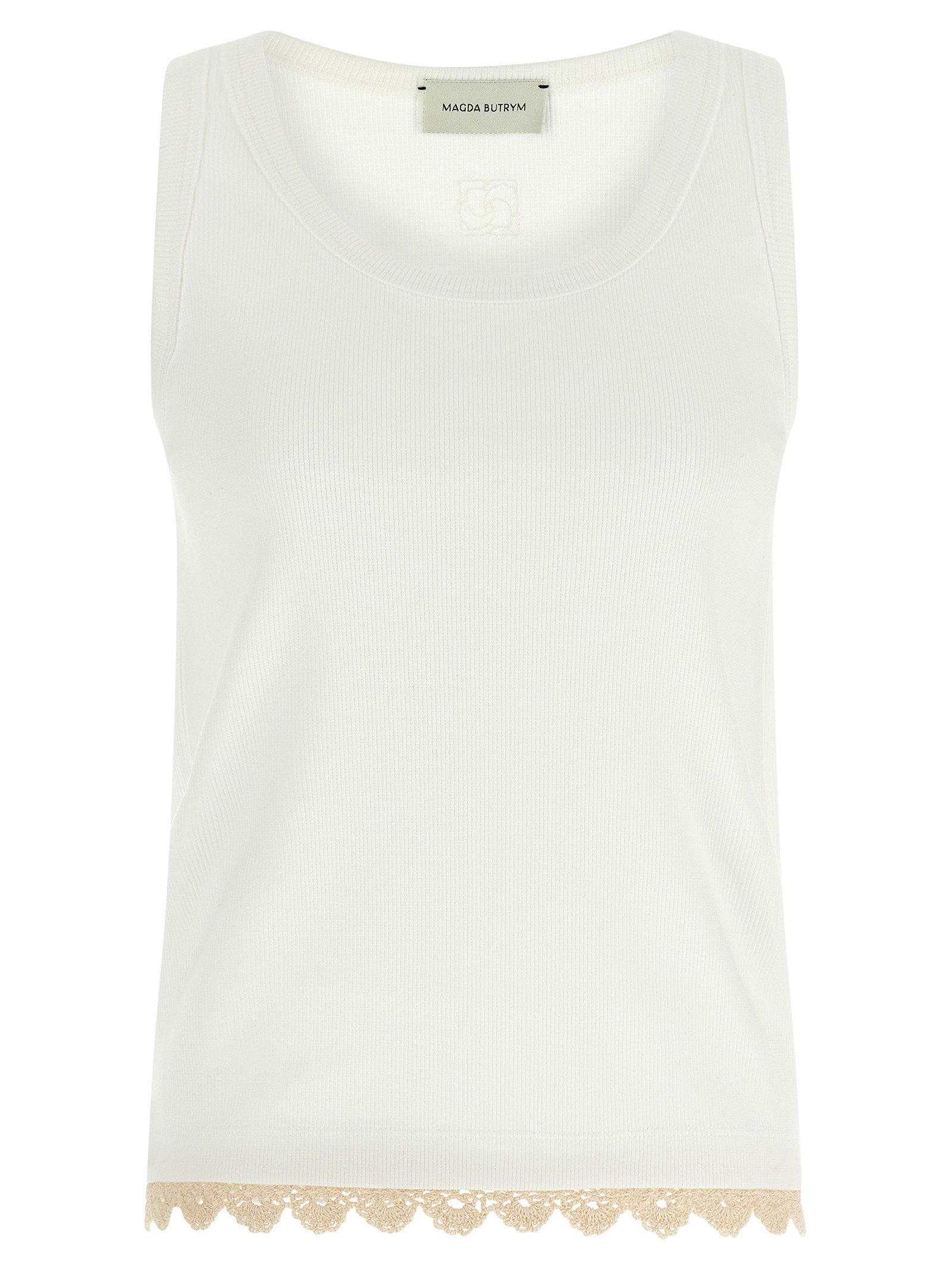 Magda Butrym Ribbed Cotton with Crochet Detail Tank Top — White