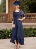 A-Line Asymmetrical Chiffon Mother Of The Bride Dresses With Appliques Lace