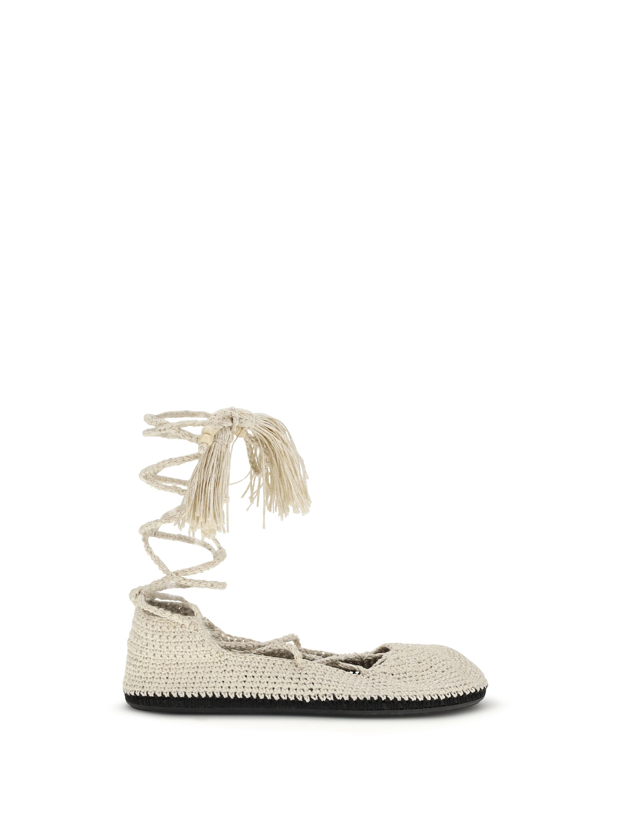 Alanui Hand-Crocheted Recycled Cotton Ballet Flat — Beige