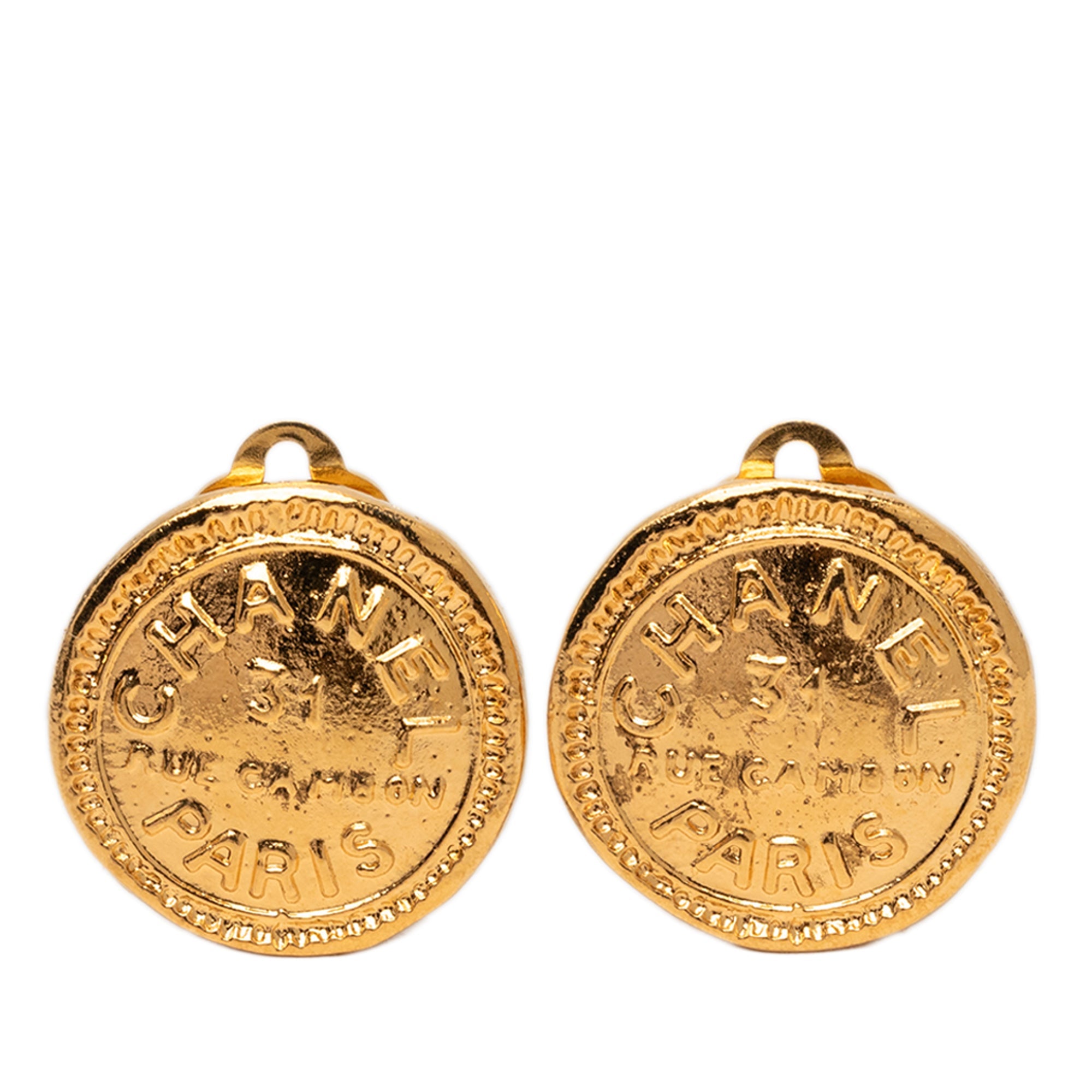 Gold Plated 31 Rue Cambon Round Clip on Earrings