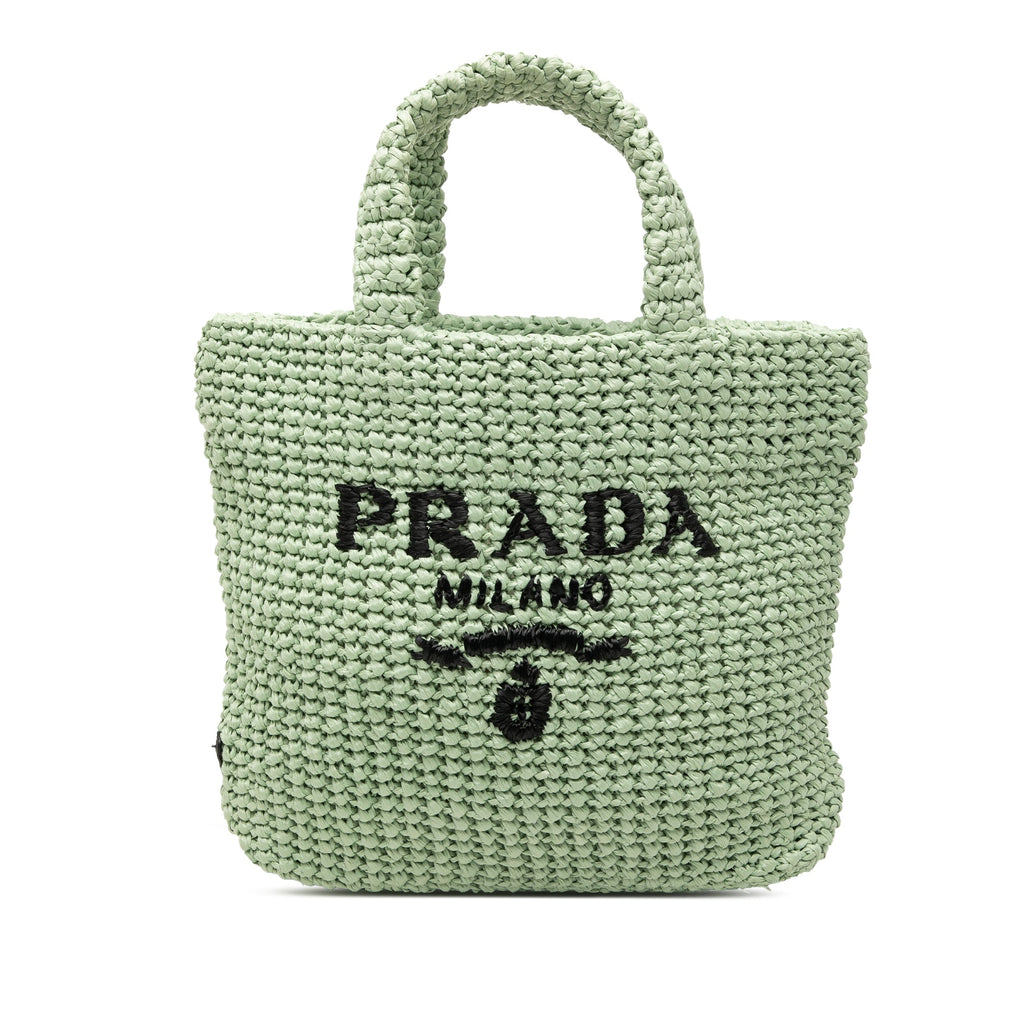 Small Raffia Effect Crochet Embroidered Logo Tote