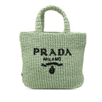 Small Raffia Effect Crochet Embroidered Logo Tote