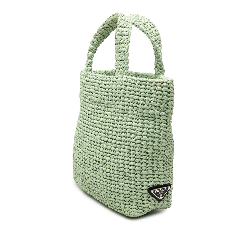 Small Raffia Effect Crochet Embroidered Logo Tote