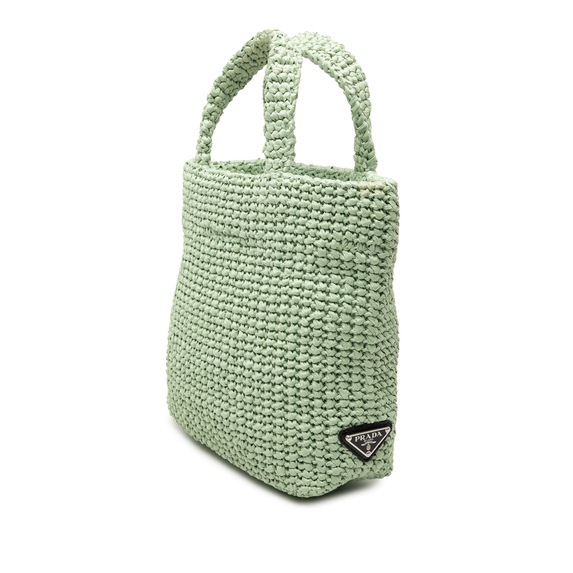 Small Raffia Effect Crochet Embroidered Logo Tote