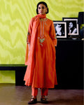 Rust Orange Side Panelled A-Line Kurta Set By KYNAH, Luxury Indian Fashion & Bridal Wear