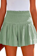 Elastic Smocked Waist Wide Leg Solid Shorts