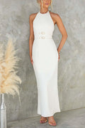 Halter Sleeveless Back Slit Waisted Maxi Dress