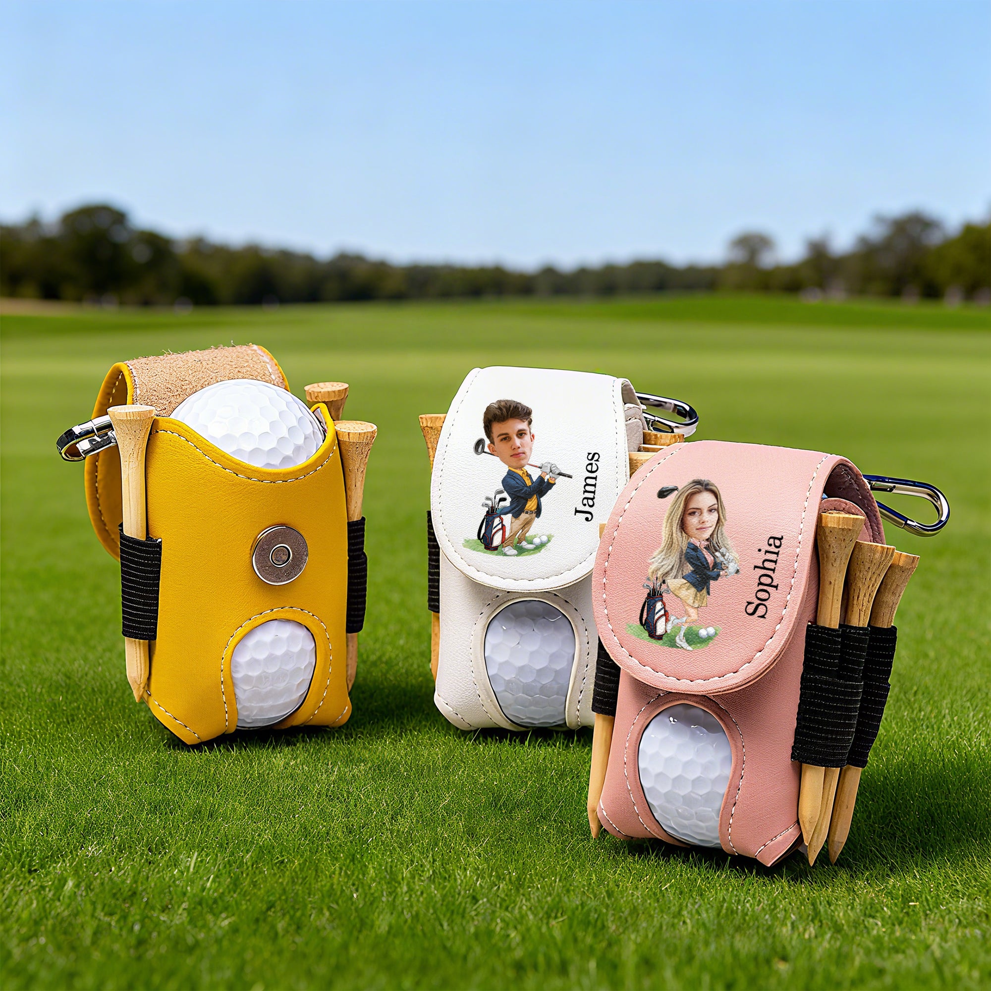 Personalizado Multicolor PU Cuero Bolsa de Golf Tee Titular con Nombre y Foto Deporte Accesorios Regalo de Cumpleaños para Golf Lover Friend