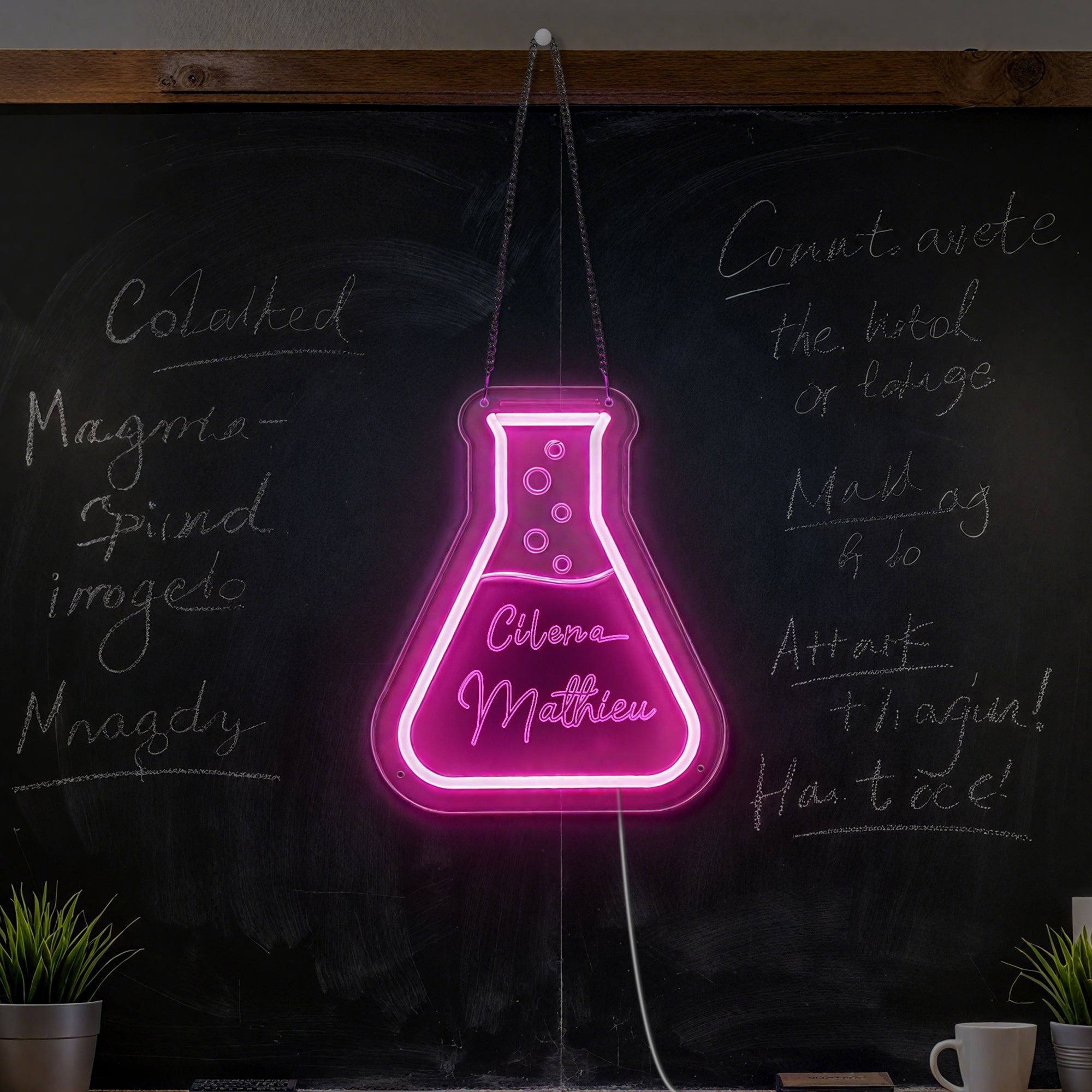 Cartel de neón con nombre en forma de vaso de precipitados de ciencias personalizado multicolor Decoración del aula de ciencias Regalo para el profesor del Día del Profesor de vuelta al cole