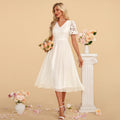 Bridal Wedding Dress White Short Sleeve Short V-Neck A-line