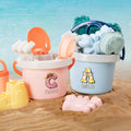 Cubo de playa personalizado con iniciales de dibujos animados Pala de arena Juego de juguetes con nombre Fiesta en la playa Regalo de vacaciones para niños Niñas