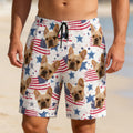 Personalizado 1-5 Cara Foto Bandera Americana Bañador de Secado Rápido Pantalones Cortos de Playa con Forro de Malla Día de la Independencia Fiesta en la Playa Regalo para Hombres