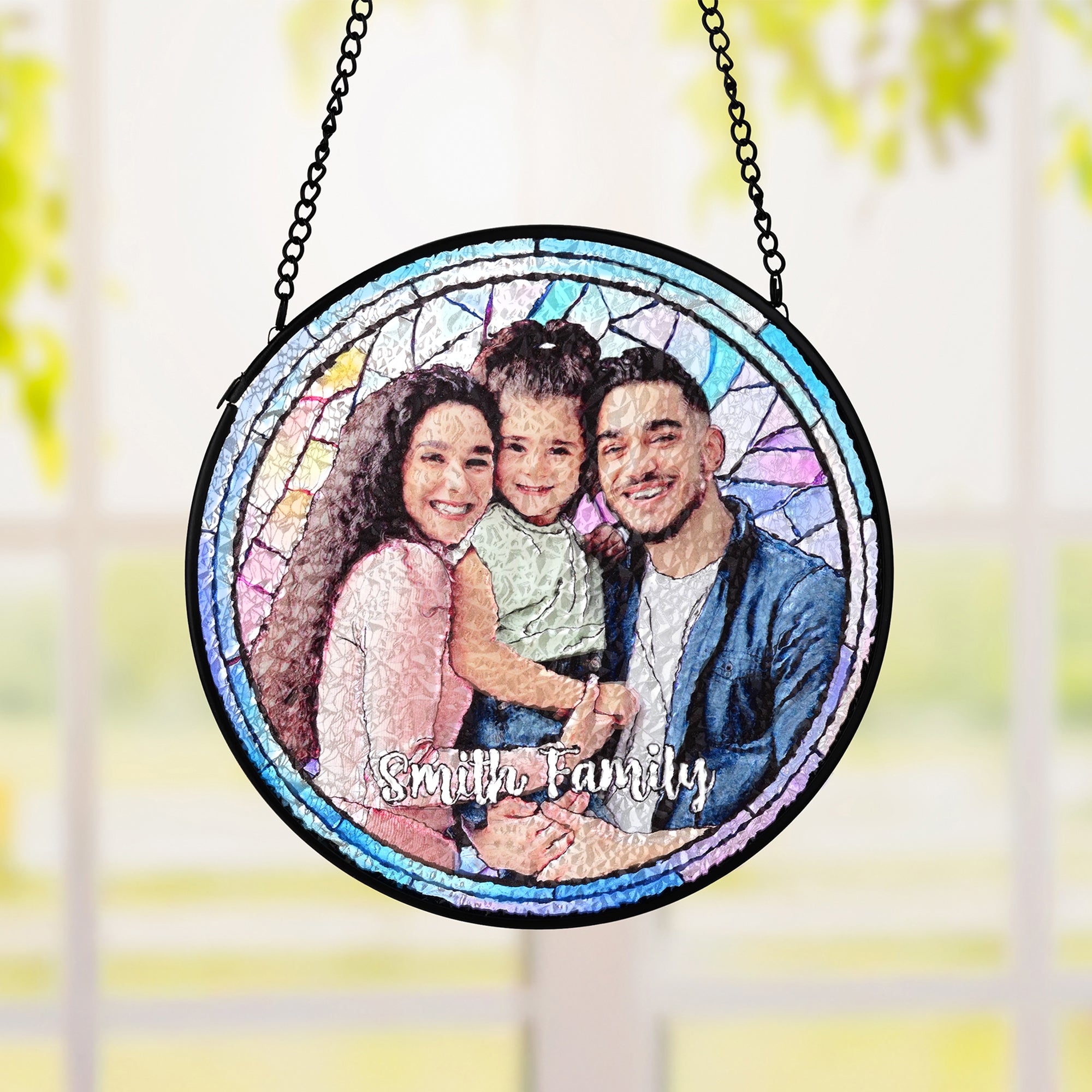 Personalizada Vidriera Estilo Foto de Familia Suncatcher Ornamento con Texto Ventana Balcón Colgante Decoración Regalo de cumpleaños para la abuela mamá