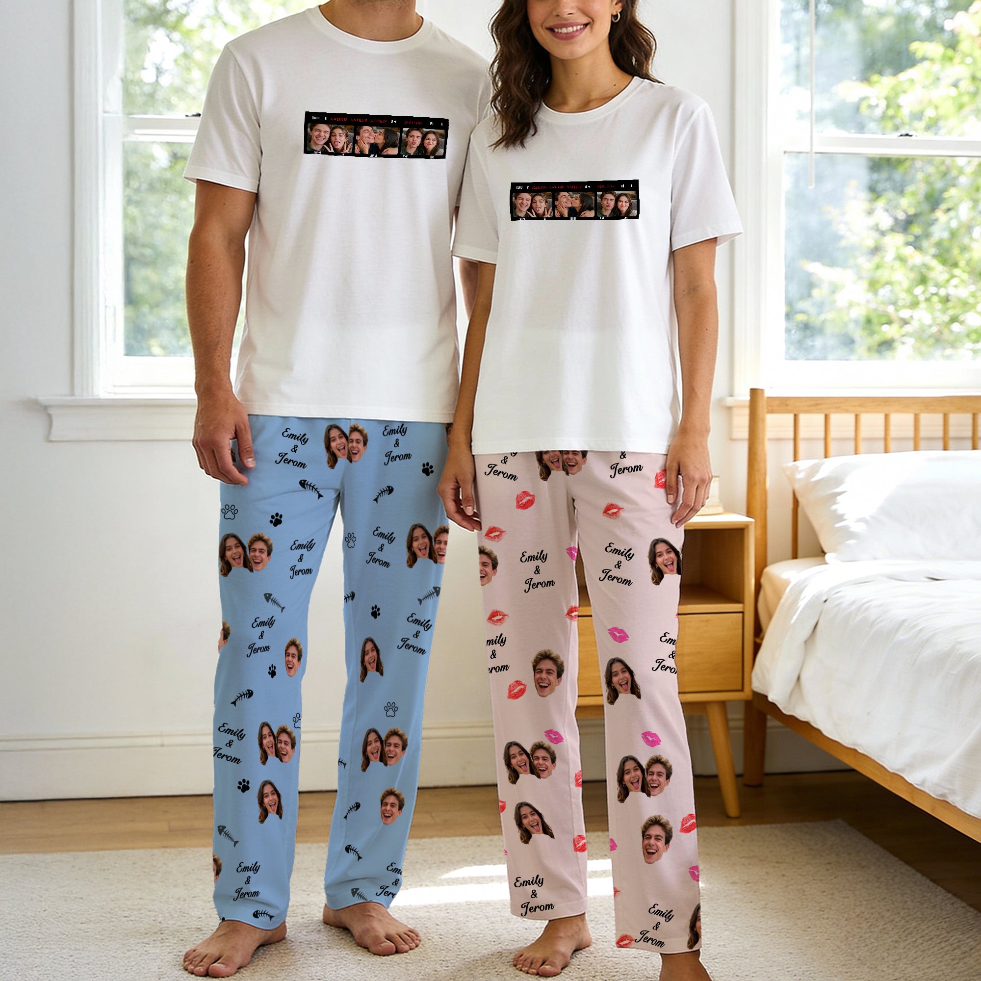 Conjunto de pijama para adultos con marco de fotos personalizado con nombre y fecha para usar a diario Regalo de cumpleaños de aniversario de San Valentín para pareja