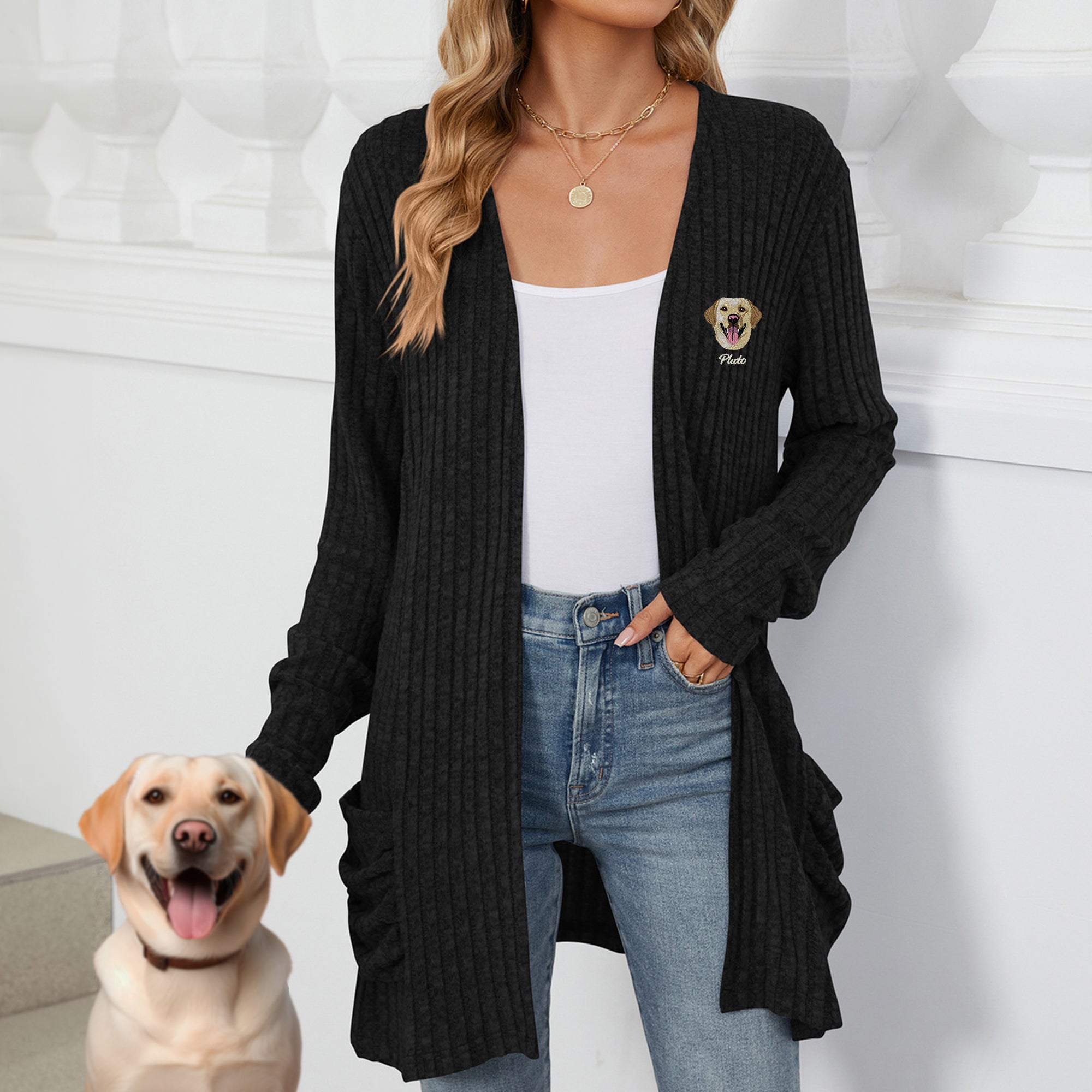 Personalizado 1-3 Fotos de Mascotas Sudadera Multicolor con Bolsillo y Nombres Bordados Toda la Temporada Regalo Universal de Cumpleaños para los Dueños de Mascotas