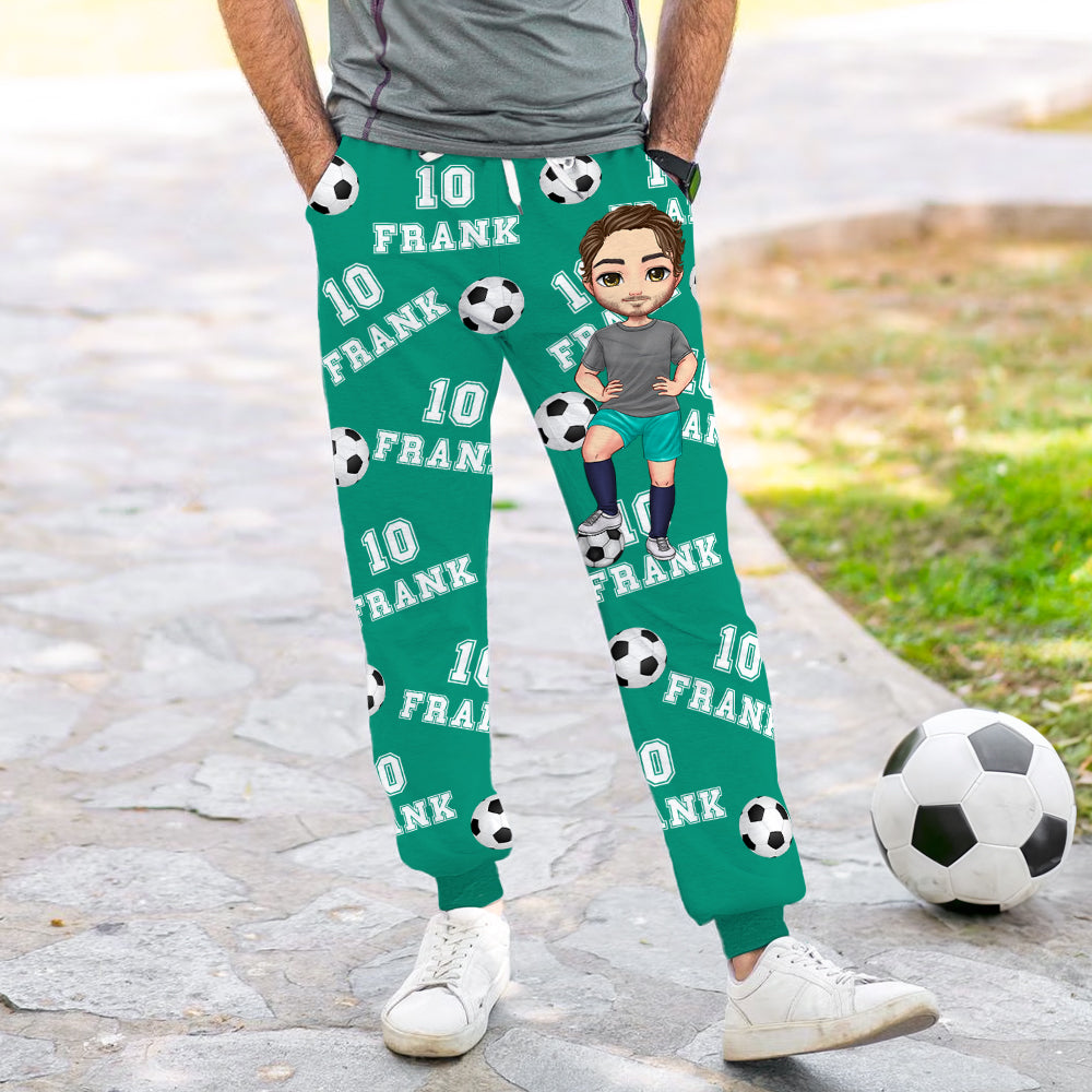 Personalizado Multicolor Fútbol Cartoon Character Hombres Mujeres Deportes Pantalones de chándal con nombre y número Día del Juego Cumpleaños Regalo para Hombres Mujeres