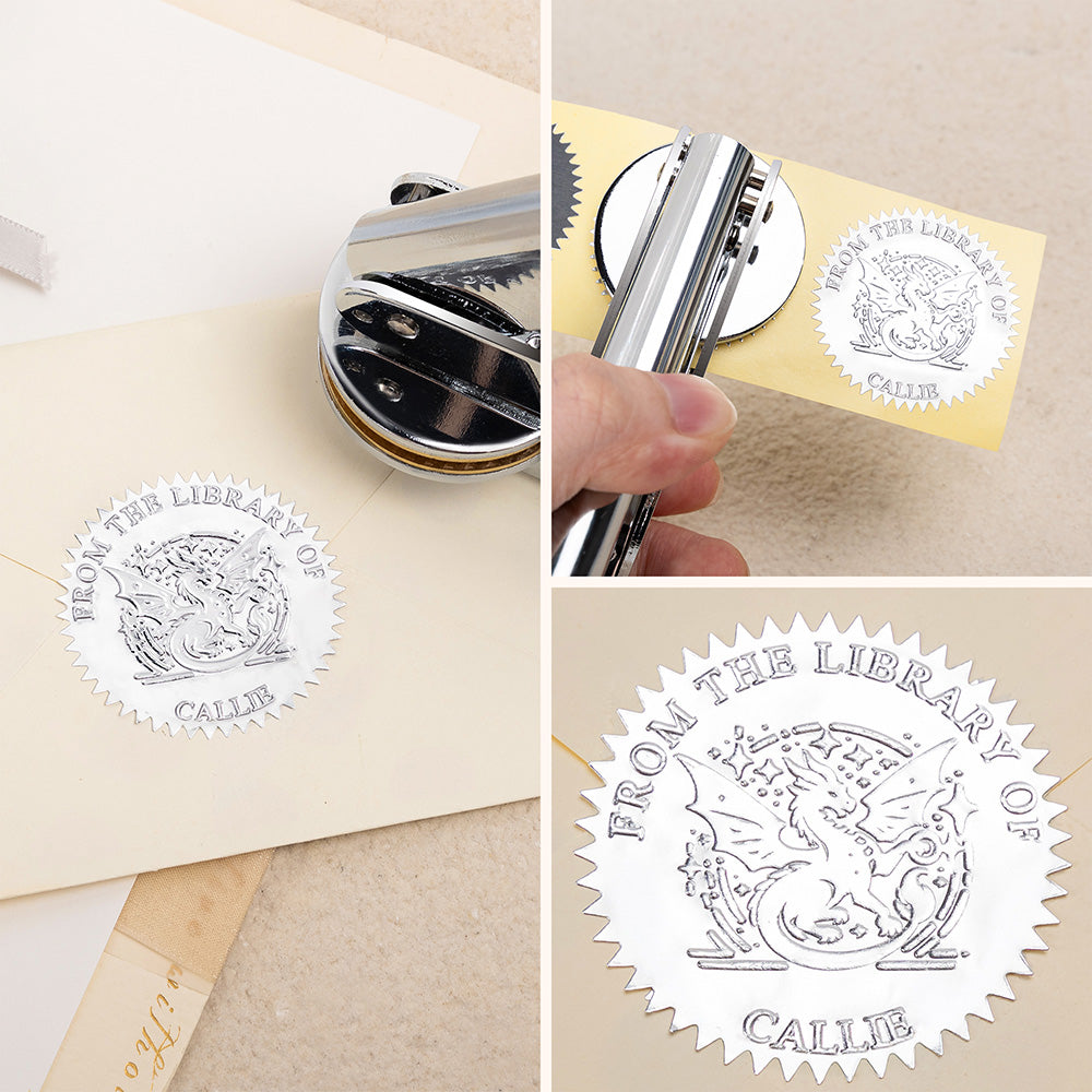 Sello Personalizado Dragon Ex Libris From The Library of Embosser con Texto Regalo de Cumpleaños para Lector Amante de los Libros