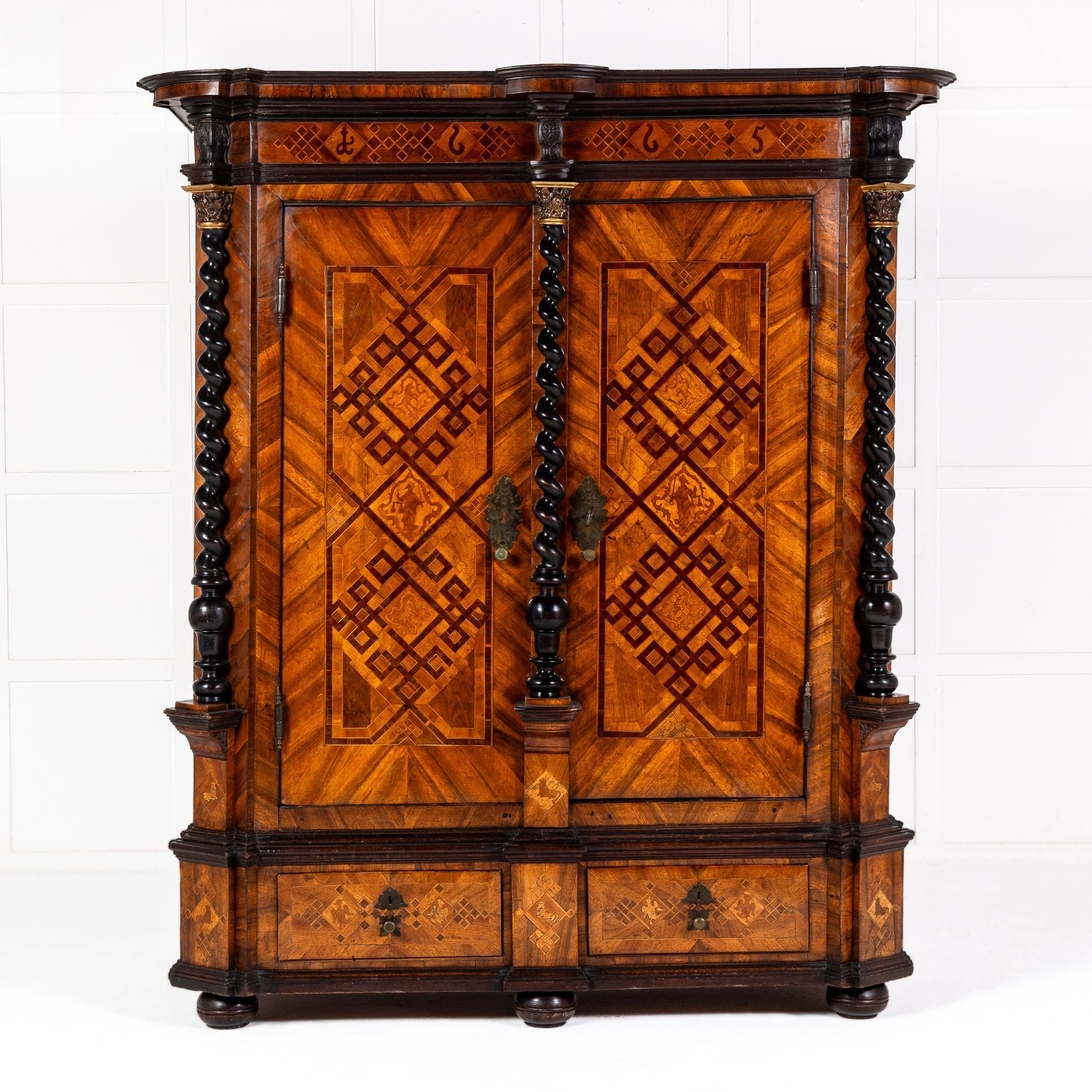 17th Century German Inlaid Walnut Cabinet By Sister Parish Design