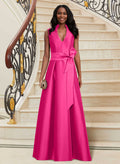 A-Line V-Neck Sleeveless Satin Mother Of The Bride Dresses With Sash