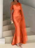 Sheath/Column Asymmetrical Silk Like Satin Bridesmaid Dresses
