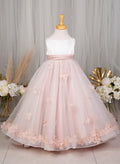 A-Line Scoop Neck Sleeveless Satin/Tulle Flower Girl Dresses With Flower(s)