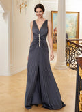 Elegant Pleated A-Line V-Neck Sleeveless Floor-Length Mother Of The Bride Dresses